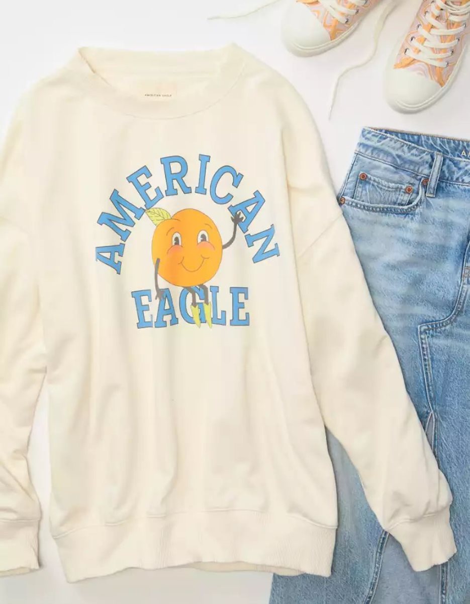 T Shirt Graphique American Eagle AE Oversized Blanche Femme | QCQ-39432388